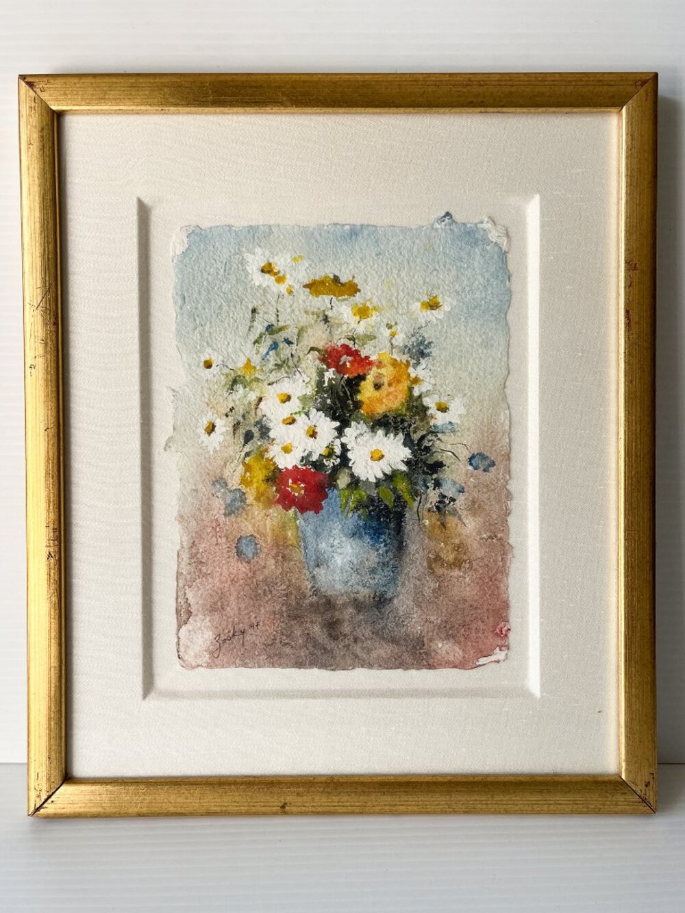 Zosky Vintage Original Floral Still Life Watercolor Painting Signed Framed